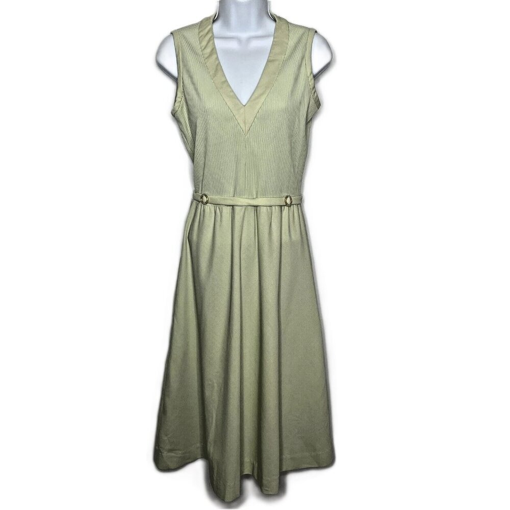 Vintage 60s Mod Cocktail Dress Size S Pale Green Sleeveless Rhinestones Belted